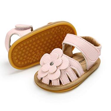 Imagem de KIDSUN Sandálias para bebês, meninas, meninos, sola de borracha, antiderrapante, verão, praia, exterior, primeiro andador, A1 - rosa, 0-6 meses