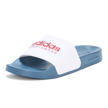 Imagem de adidas Sandália de chuveiro Adilette unissex para adultos, Branco/Better Scarlet/Team Navy Blue, 5 Women/4 Men