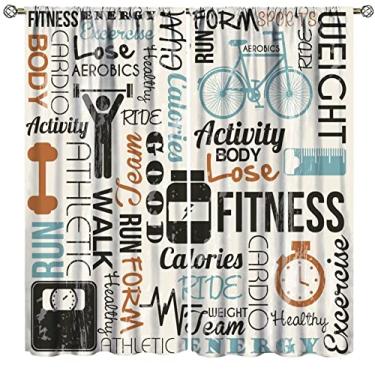 Imagem de Cortinas de fitness, conceito de vida esportiva e ativa, exercícios esportivos, efeito grunge, conceito de academia, blackout, cortinas de janela para sala de estar, quarto, conjunto de 2 painéis, 106