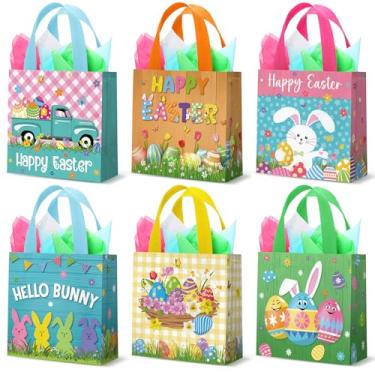 Imagem de Wesnoy Pacote com 30 sacos reutilizáveis para presente de Páscoa, sacola não tecida, com alças, sacolas de compras com papel de seda para lembrancinhas de festa