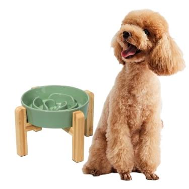 Imagem de Tigela de alimentação lenta elevada para cães – Tigela elevada de cerâmica para cães com suporte antiderrapante – Tigela de alimentação para cães de labirinto divertido para comer rápido – Prato de