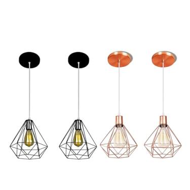 Imagem de Pendente De Teto Lustre Modelo Diamante Aramado Gold Rose - Preto Kit C/4