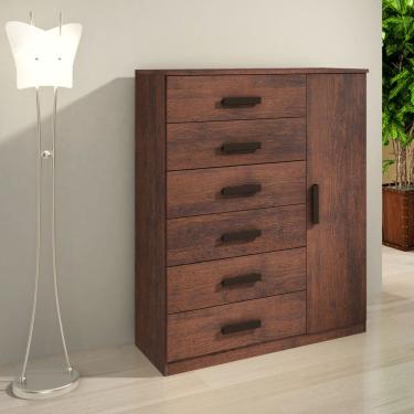 Imagem de Cômoda Sapateira Multiuso Reforçada 1 Porta 6 Gavetas Café