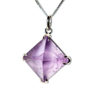 Imagem de Colar Pirâmide Pedra Ametista Natural Garra Prata 950 - CristaisdeCurv