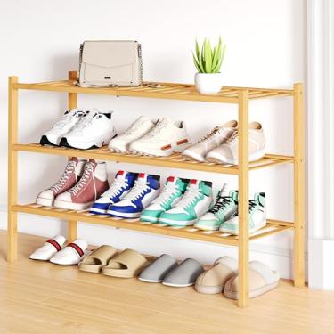 Imagem de Smiry Sapateira, organizador de sapatos de bambu longo de 3 níveis, prateleira empilhável de madeira para armário, entrada, entrada da porta da frente, natural