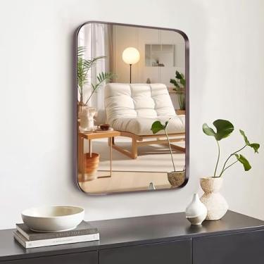 Imagem de Umzodo Espelho de banheiro cinza escuro de 30,5 x 40,6 cm para parede, espelho retangular arredondado com moldura de metal de titânio escovado para penteadeira de entrada de banheiro, sala de estar,