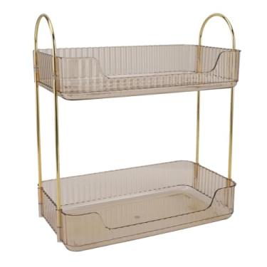 Imagem de Modern Light Luxury 2 Camada de Camada Dupla Maquiagem de Prateleira Organizadora de Prateleira para Pincéis Jóias de Esmalte de Batom de Sombra (Amarelo âmbar)