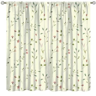 Imagem de Cortinas florais ramos e folhas, casa de fazenda francesa, flores coloridas, estampadas, bolso para varão, tratamento de janela blackout para sala de estar, quarto, estilo-4 106,7 cm L x 114,3 cm C
