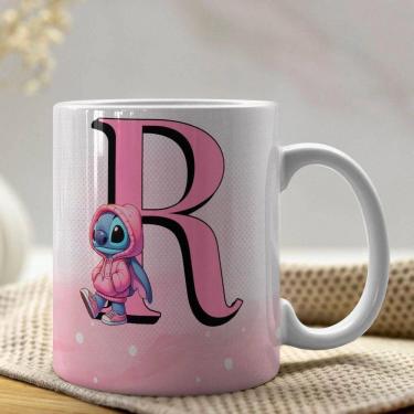 Imagem de Caneca De Porcelana Stitch Letras A-z 325ml Rosa R