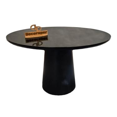 Imagem de Mesa Jantar Cone Laqueado Tampo Redondo Laca Com Vidro 120cm Preto