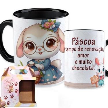 Imagem de Xícara Páscoa Caneca Coelho Porcelana Personalizada com Frases Infanti
