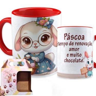 Imagem de Xícara Páscoa Caneca Coelho Porcelana Personalizada com Frases Infanti