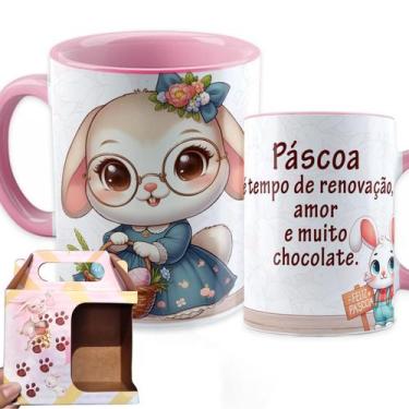 Imagem de Xícara Páscoa Caneca Coelho Porcelana Personalizada com Frases Infanti