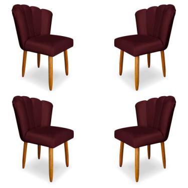 Imagem de Kit 4 Cadeiras de Jantar Pétala Estofada Pés Palito Veludo Bordô - Mon