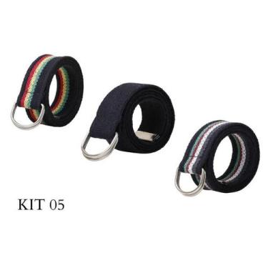 Imagem de Kit 3 Cintos Masculino Gorgurão Lona Esporte Fivela Argola - Bless Ace