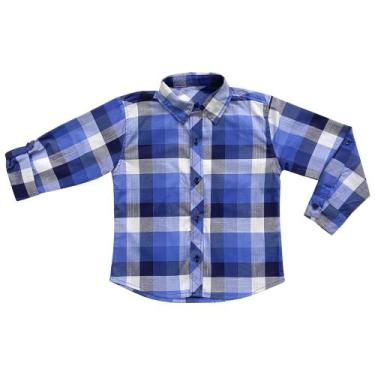 Imagem de Camisa Infantil Look Jeans Manga Longa Xadrez, Azul, 02