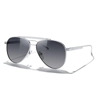 Imagem de MERRY'S Óculos de sol clássico aviador polarizado para mulheres e homens, óculos de sol de metal retrô UV400, Armação prateada/lente gradiente cinza, Lens Width: 58 Millimeters