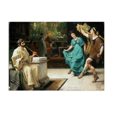 Imagem de MOBYAT Pôster Uma dança romana por Lawrence Alma Tadema Prints, reprodução de pintura a óleo, impressão giclée em tela, arte de parede pronta para pendurar para decoração de quarto de casa. 55 x 40 cm