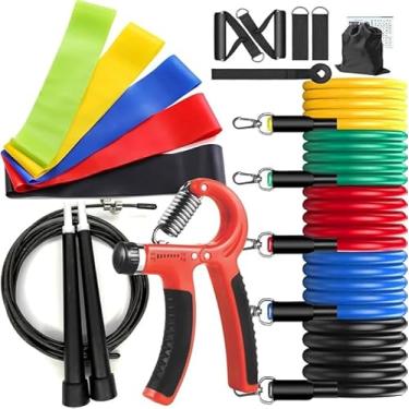 Imagem de Kit 18 Peças Treino em Casa Elásticos Extensor Miniband Corda De Pular Profissional HandGrip Ajustável Exercício Muscular Treino Resistência Equipamento Fitness Portátil Premium PivaStore