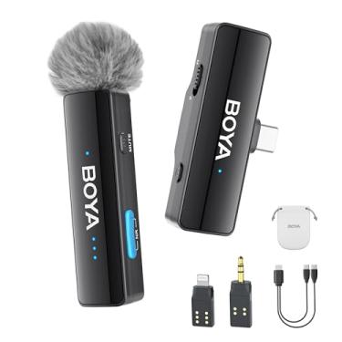 Imagem de BOYA Link A1 (TX+RX) Microfone sem fio Upgarde, mini microfone de lapela com cancelamento de ruído para iPhone 15/16 Android/Type-C Smartphone Laptop, duração 9H, alcance de 300 m, microfone de canal