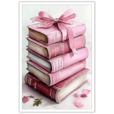 Imagem de Livros de arte de parede com laço rosa na moda, lindo, feminino, fita de laço, pôsteres em tela, coquette, quarto infantil, estampa estética, pintura para meninas, dormitório, quarto, decoração de