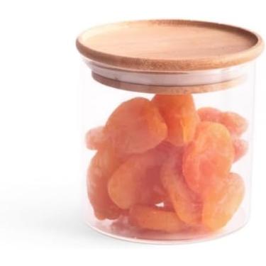 Imagem de Pote de Vidro Circular Hermético Multiuso com Tampa de Bambu Empilhavel - 500ML