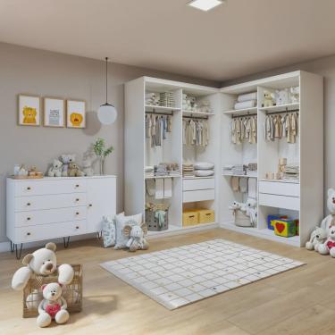 Imagem de Quarto Infantil Closet Modulado Premium 2 Módulos Seraphina 276cm com Cômoda 129,5cm 1 Porta 4