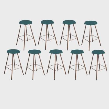 Imagem de Kit 09 Banqueta Alta Lari Eiffel Hexágono Bancada Bar Balcão Bistrô Ferro Bronze Suede Azul Turquesa - Ahz Móveis