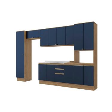 Imagem de Cozinha Modulada Celeste Kappesberg 100% Mdf Nogueira/azul 360cm