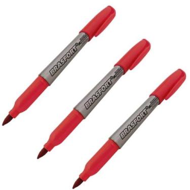 Imagem de KIT 3 Canetas Marcação Permanente Ponta Fina Vermelha - Brasfort