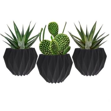 Imagem de Kit com 3 Vasos Decorativos para Suculentas e Cactos. jarros decorativos para sala；vasinhos decorativos；vaso decorativo；vasos decorativos para sala(Kit Preto)