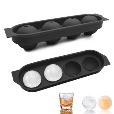 Imagem de Forma de Gelo Whisky Com 4 Moldes de Redonda, Forma de Gelo Redonda, Material de Silicone Resistente e Flexível (Preto)