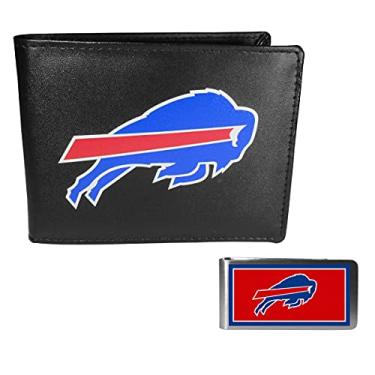 Imagem de Siskiyou Sports Carteira dupla de couro NFL Buffalo Bills e clipe de dinheiro colorido, preto, tamanho único