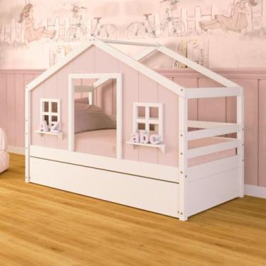 Imagem de Bicama Casinha dos Sonhos Madeira Maciça Rosa/ Branco Megamobilia