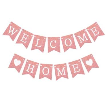 Imagem de Welcome Home Banner Decorações Glitter Rose Gold Bunting Pano de fundo para Welcome Back Welcome Home Baby Shower Military Return Homecoming Family Party Decoration Supplies