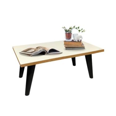 Imagem de Mesa De Centro 50cm Retangular Modernic Com Pés Palito Plástico PVC Retro Decoração Sala De Estar (Off-Freijó/Preto)