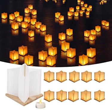 Imagem de FueLye - Pacote Com 20 Lanternas Flutuantes Em Formato De Estrela 6" Base Madeira À Prova D'Água, Decoração Papel Velas Led Tealight (20 Conjuntos + Sem Chama)