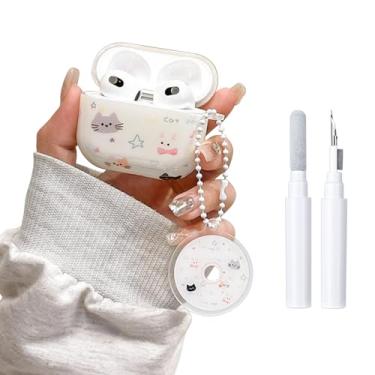 Imagem de inewateri Capa compatível com Airpods Pro 2 (2022)/Airpods Pro 1ª geração (2019) capa com kit de limpeza desenho fofo gatinho estética design à prova de choque bonito gato capa de proteção - branca