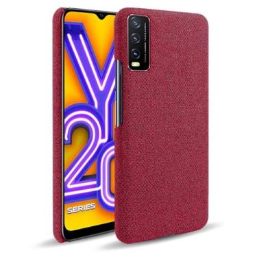 Imagem de Capa para vivo Y20,Capa desenhada em lona,Case Protetora Ultrafina com Empunhadura Macia,Design em Tecido Antichoque e Antiarranhões-Red