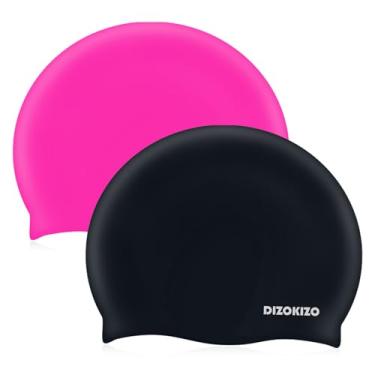 Imagem de Dizokizo 2 toucas de natação de silicone para crianças de 6 a 14 anos, touca de natação antiderrapante confortável de alta elasticidade para meninas e meninos, chapéus de natação duráveis à prova