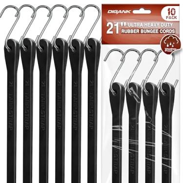 Imagem de Digank Pacote com 10 cabos elásticos resistentes de 53 cm com ganchos de metal S, tiras de lona EPDM para prender carga, lonas, telas em todos os climas - elasticidade máxima 1,5X, carga 81,6 kg