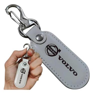 Imagem de Chaveiro Couro Branco Volvo Mosquetão Argola Chave Carro - RS