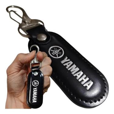 Imagem de Chaveiro Yamaha Couro Preto Mosquetão Argola Chave Moto - RS