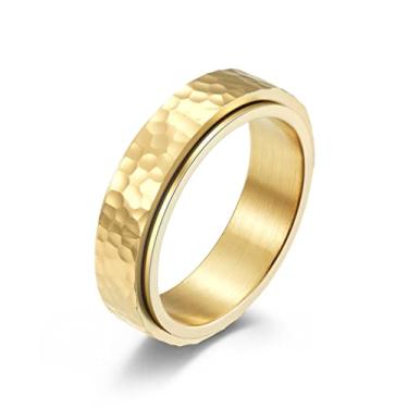 Imagem de SeiMios Anel Fidget para Ansiedade Aço Inoxidável Prata/Ouro Alívio do Estresse Anel Giratório para Mulheres Homens Acabamento Martelado, Aço inoxidável, Sem pedra preciosa