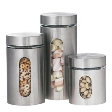 Imagem de Conjunto de Potes Para Alimentos Em Inox E Vidro 3 Peças - Inox