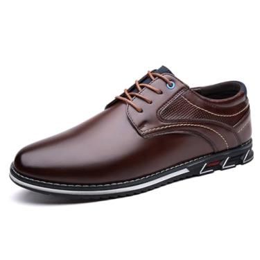 Imagem de WELRUNG Sapato Oxford masculino premium elegante casual com cadarço caminhada negócios dirigir sapatos sociais, Marrom, 39