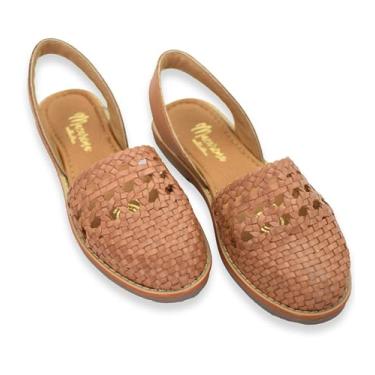 Imagem de Macarena Collection Sandália feminina Huarache de couro colorido estilo mexicano 2340 caminhada confortável, Bronzeado, 38