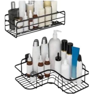 Imagem de Prateleira Organizadora para Banheiro, Suporte Autoadesivo sem Furos, Kits, Shampoo Sabonete Organizador Box banheiro (1, Retangular + Canto)