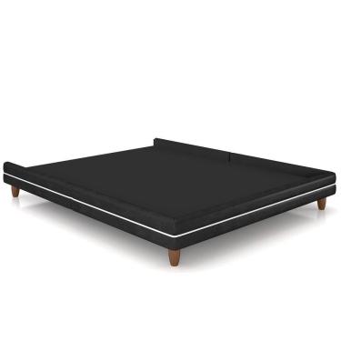 Imagem de Cama Casal Base Pés Madeira 140cm Suném P05 Couríssimo Preto - Lyam Decor