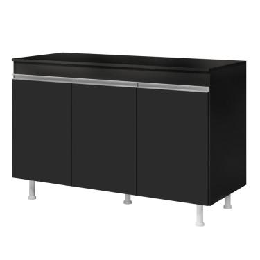 Imagem de Balcão Buffet Gabinete de Cozinha Lux 120cm 100% MDF Com Tampo 03 Portas Preto - Abmaza